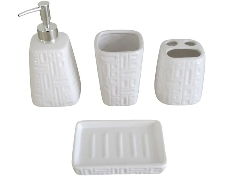 Ceramic Bathroom Set - White - 4 Piece