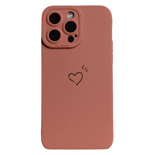 Pink - Phone Case with Gold Heart Decor - Iphone 14 Pro Max