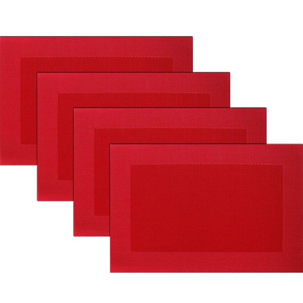 Washable Easy Clean Plastic Placemats for Dining Table Set of 4(Red)