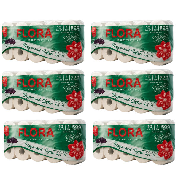 Flora 1ply 500 Sheet Toilet Paper 60 Rolls