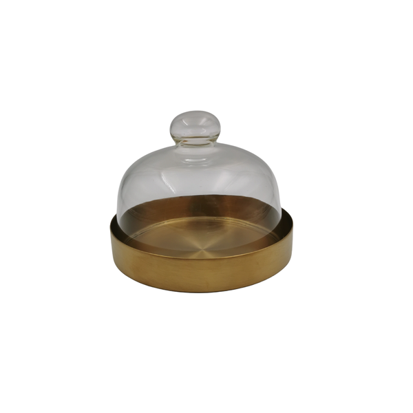 Glass Cake Dome with Golden Base - 12cm