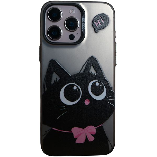 Phone Case with Cartoon Cat - Compatible With iPhone 15 Pro Max - Chrome