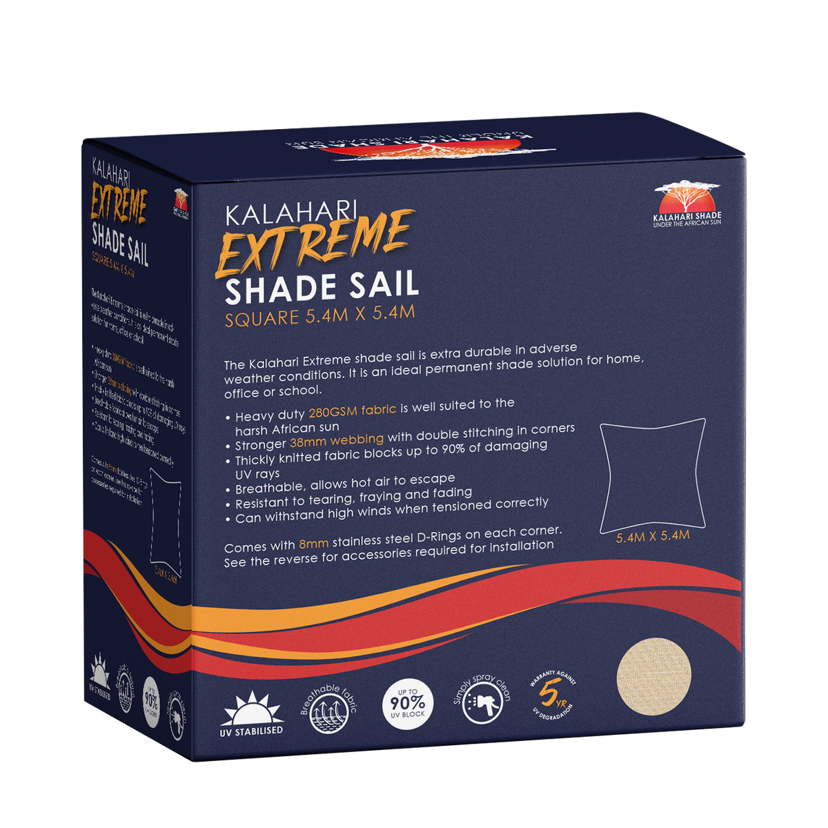 Kalahari extreme shade sail square 5 4x5 4m shop today get it