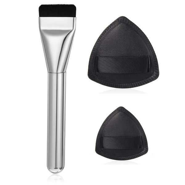 Flat Foundation Brush &amp; Small Puff Set, Premium Makeup Face Brush