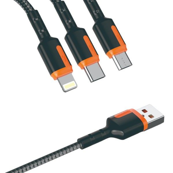 ABODOS - AS-DS356 - Fast Charging 3-In-1 USB Connector Cable - 1.2M - Black