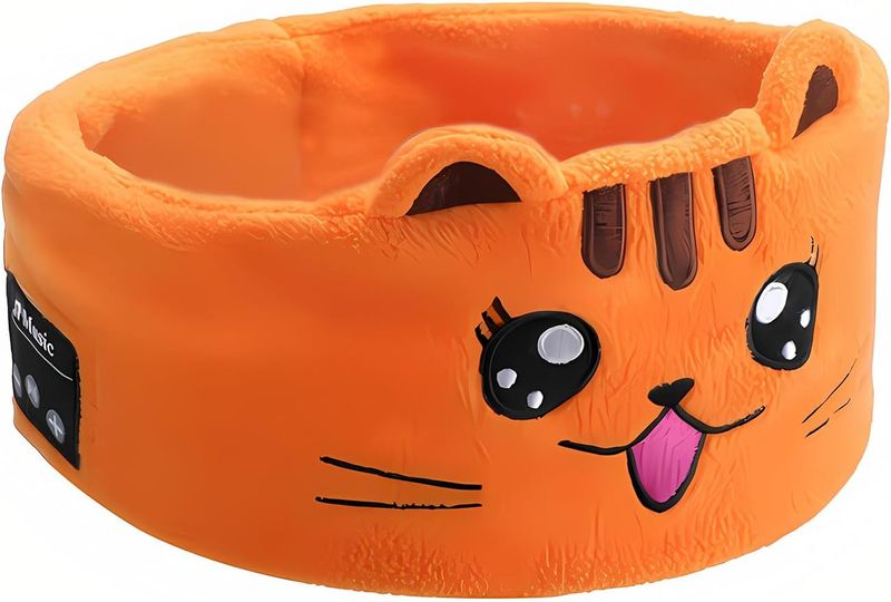 Kids Bluetooth 5.0 Sleep Headband Headphones with Music Eye Mask Orange Cat