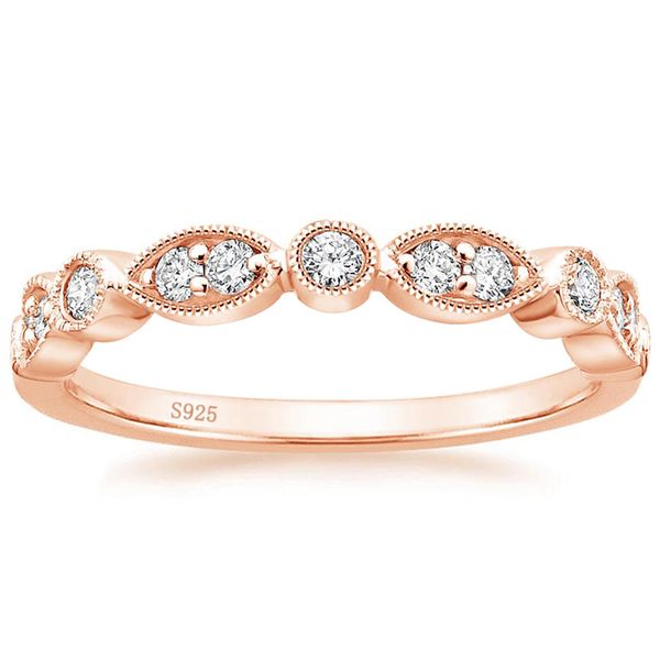 Ring Somen 925 Sterling Silver Cubic Zirconia Marquise and Round Migraine Half Eternity - Rose Gold