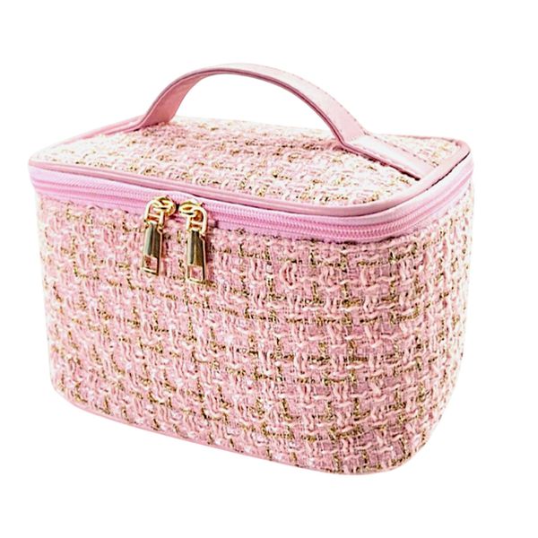 Plaid Portable Fragrance Style Cosmetic Bag - Pink
