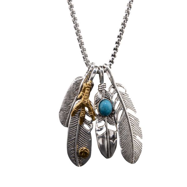 Four Feathers Eagle Claw Pendant Necklace - RN-10009-HPF