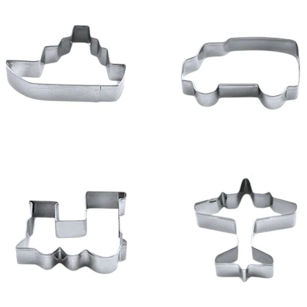Fun Transportation Stainless Steel Cookie Cutters - Silver - 4 Piece Set