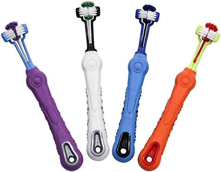 4 Piece 3-Sided Pet Toothbrush Removing Bad Breath Tartar Cleaning Mouth