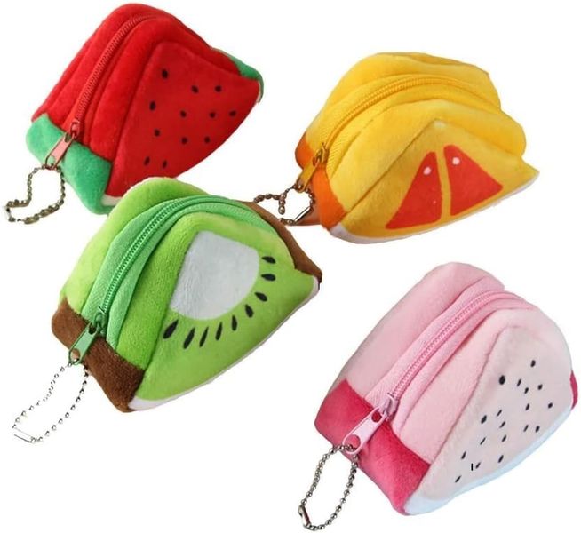 Cute Fruit Coin Purse Set, Plush Triangular Coin Pouches - Pack of 4