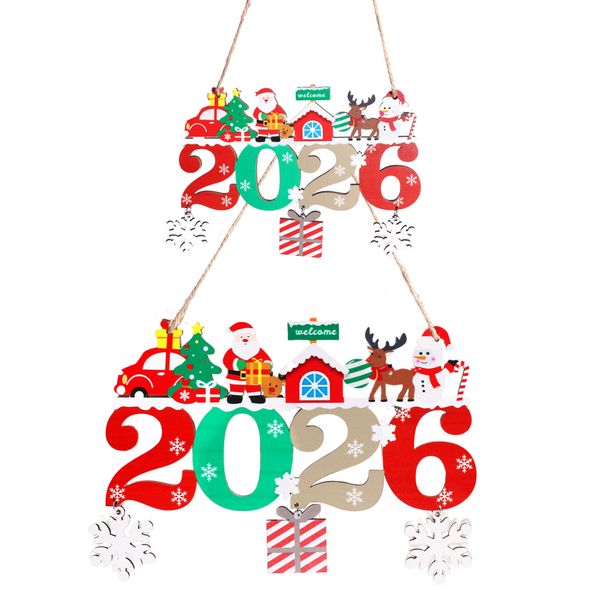 2Pcs Christmas Cartoon Wooden Hanging Ornament New Year Party Holiday Gift