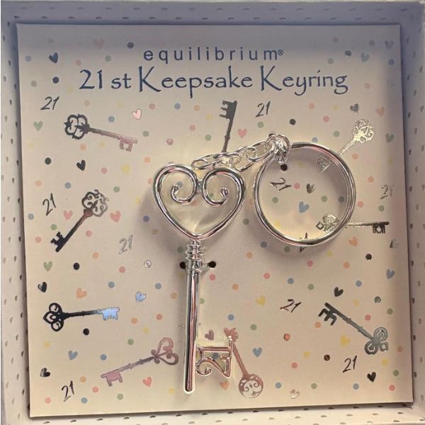 Equilibrium 21st Keepsake Heart Keyring 6cm Silver Plated