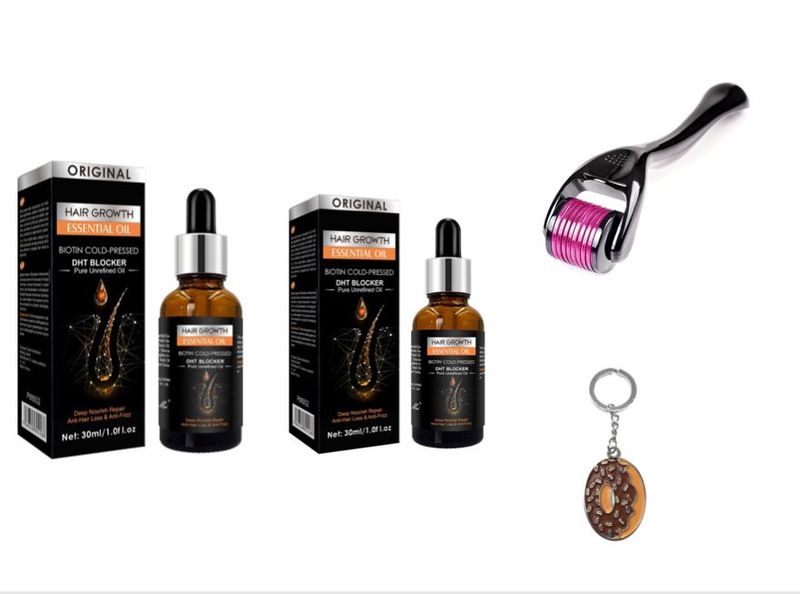 Biotin Hair Growth Oil x 2, Derma Roller &amp; Fancy Keyring