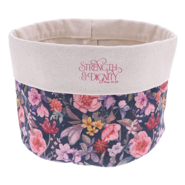 Planter Cover - Strength &amp; Dignity, Proverbs 31, Blossom, Cotton Canvas