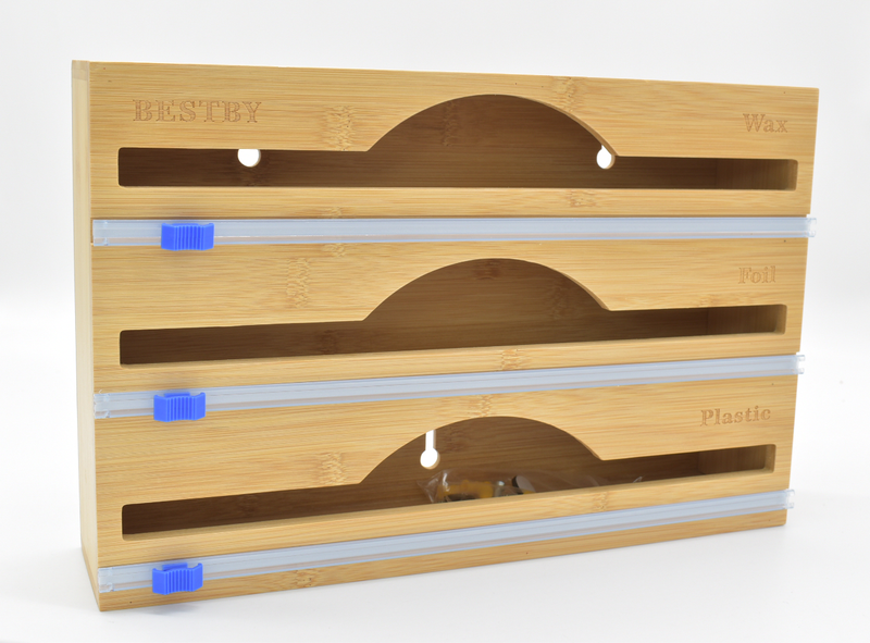 3-in-1 Bamboo Food Wrap Dispenser/Organizer with Cutters