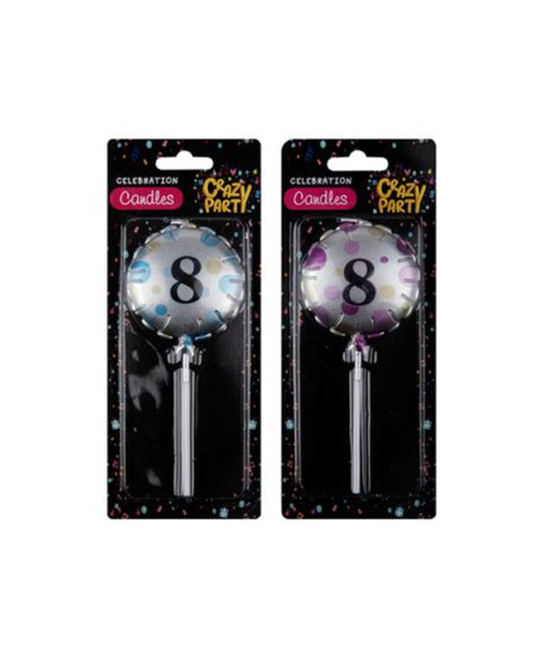 Crazy Party - Round Balloon Birthday Candles "8" x 4
