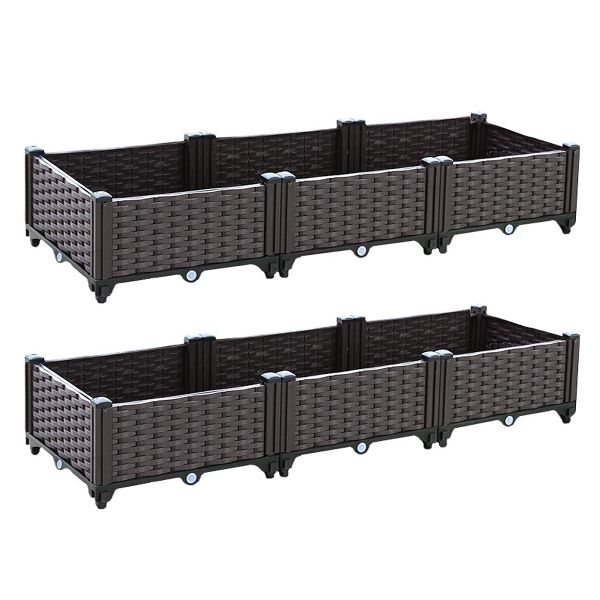 2Pcs-Three Grid Outdoor Elevated Planting Bed, Planting Box