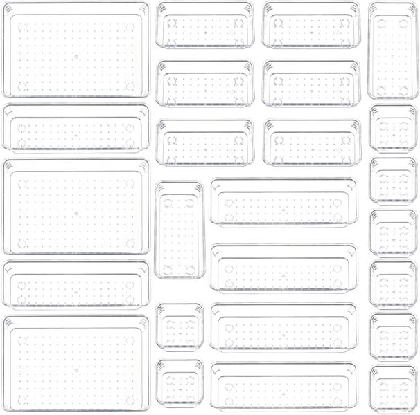 Sulfar 25pcs Bathroom Drawer Tray Dividers Plastic Vanity Organizer Storage