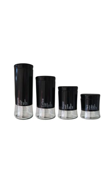 Dream World 4 Piece Stainless Steel Spice/Condiment Glass Jar Canister Set