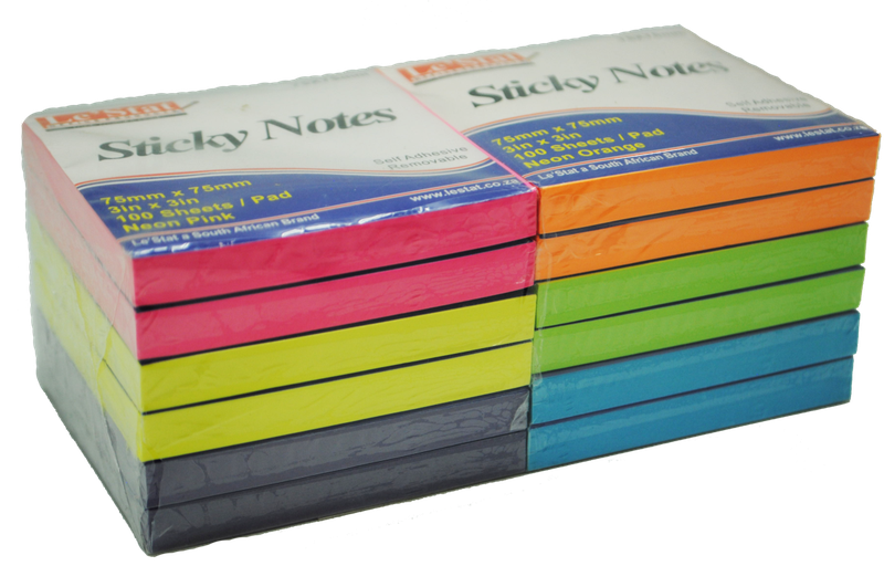 Neon Sticky Notes 75mmx75mm Pack of 12