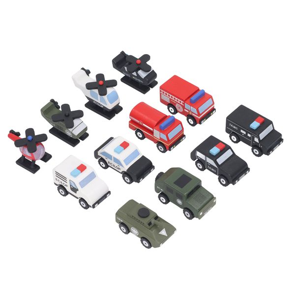 Miniature Toy Cars Plane Set Simulation Police Car Wood Model Decoration