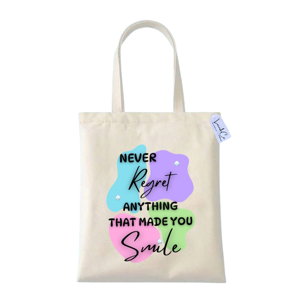 Canvas Tote Bag with Rhinestones - Never Regret Anything