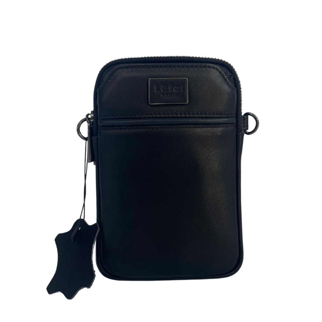 Lefel Genuine Leather Midi Double Zip Sling Bag - Black
