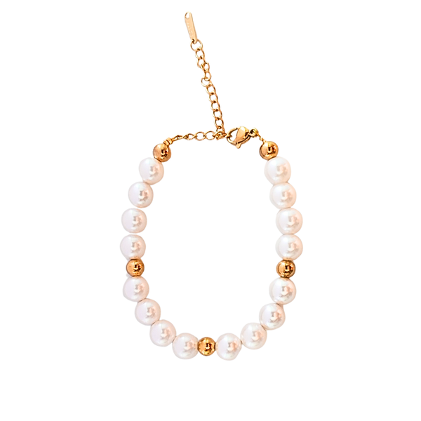 White Shell Pearl and Stainless Steel Bracelet