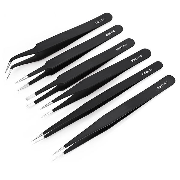 6 in 1 Stainless Steel Anti Static Tweezer Set