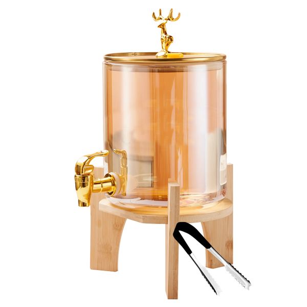 Amber Color Detox Water Dispenser with Wooden Stand with Ice Tongs - 3600ml
