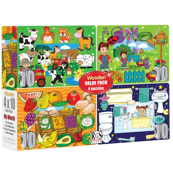 RGS Group My World Wooden Puzzle - 4 X 9-10 Piece Puzzles