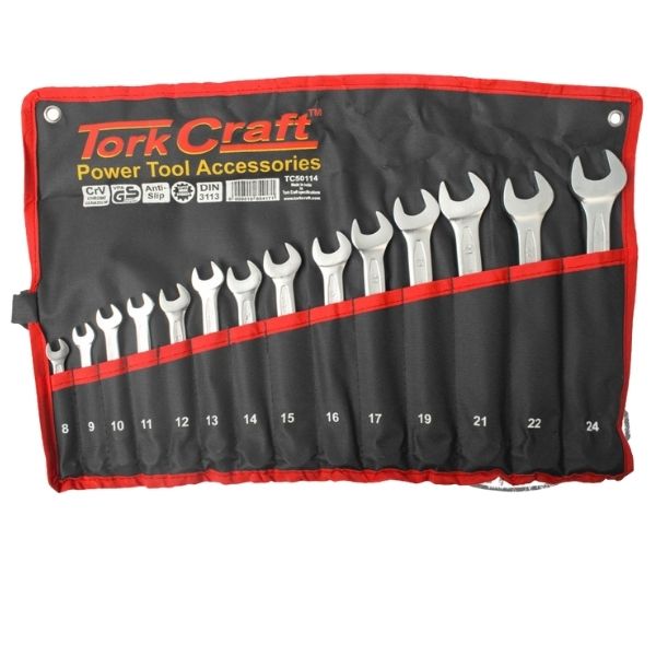 Tork Craft - Combination Spanner Set with Tool Pouch / Organiser - 14Piece