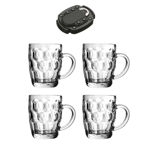 Set of 4 Traditional Dimpled Beer Glasses with 2-in1 Bottle and Can Opener