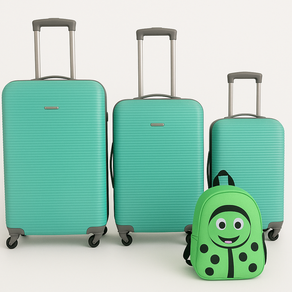 Green 3-Piece Spinner Luggage Set with Matching Kids' Ladybug Backpack