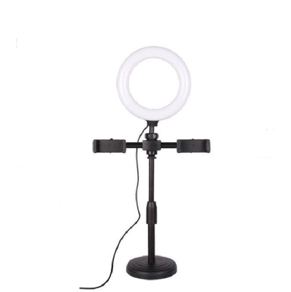 Dimmable 3-in-1 LED Ring Light Stand with 2 Phone Clips