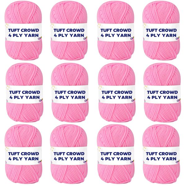 TUFT CROWD - Pink Yarn, 4-ply Tufting Yarn ( 12 x 25g ) , Single Colour