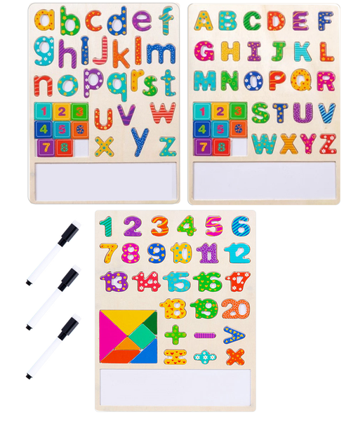Educational Wooden Puzzles + Writing Board - 3 PACK