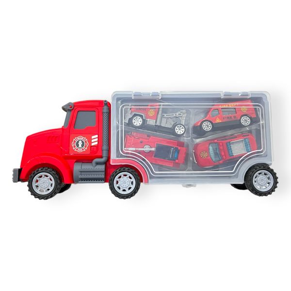 Fire Rescue Team - Portable Carrier Truck with Slot Cars - Toys for Boys