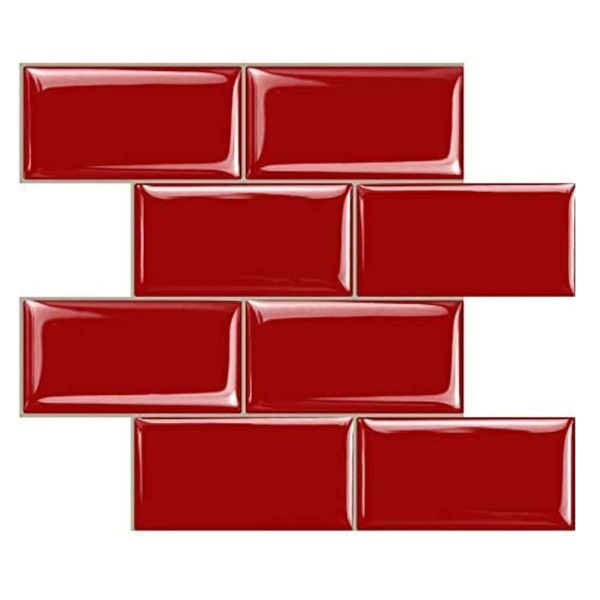 12 Pack Red Peel and Stick Subway Tile, Stick on Tiles Backsplash