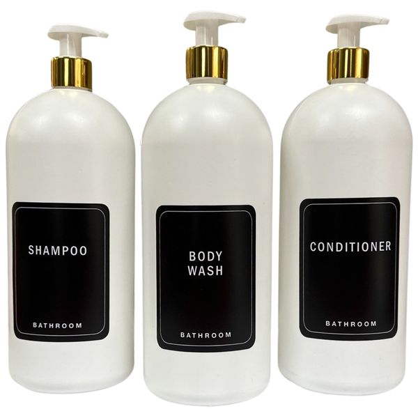 Refillable Plastic Dispenser Bottles for Shampoo, Conditioner &amp; Body Wash