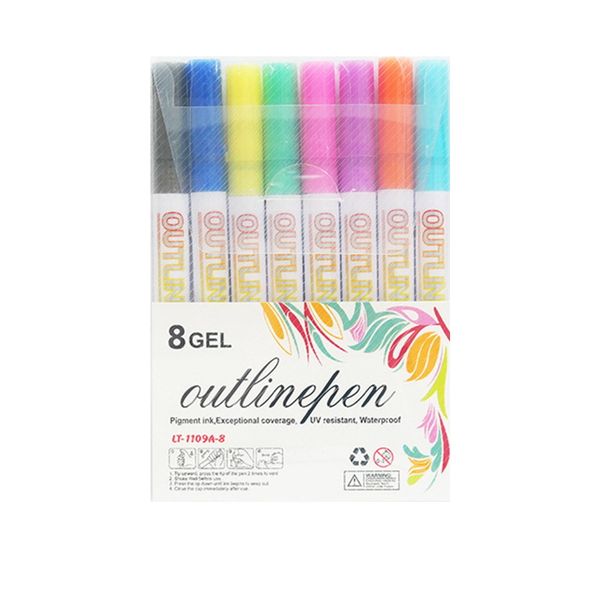 8 pcs Double Line Outline Markers Metallic Glitter Outline Pens Set