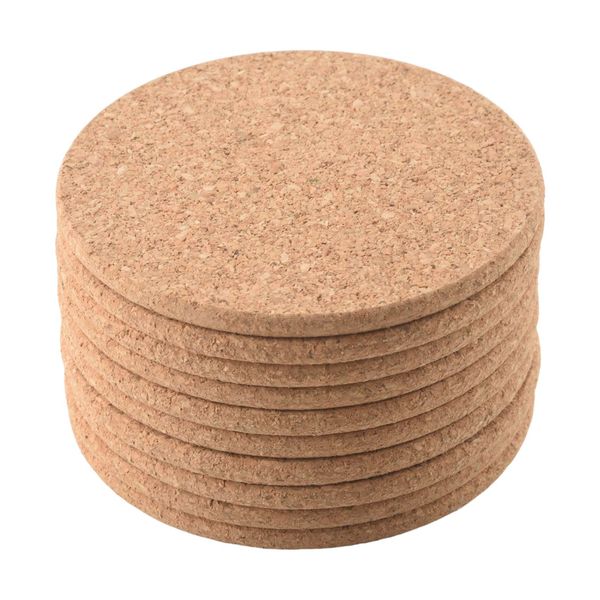 Set of 10 Cork Bar Drink Coasters 90mm, 5mm Thick