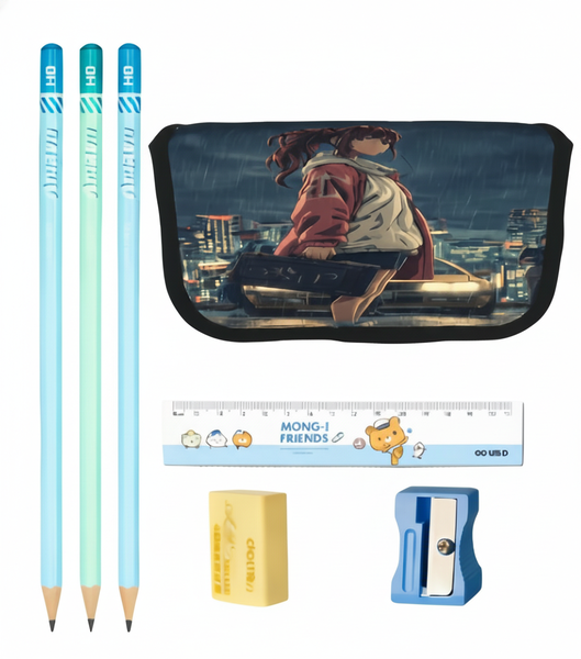 Anime Style Pencil Case Canvas Zipper School Stationery Storage Bag