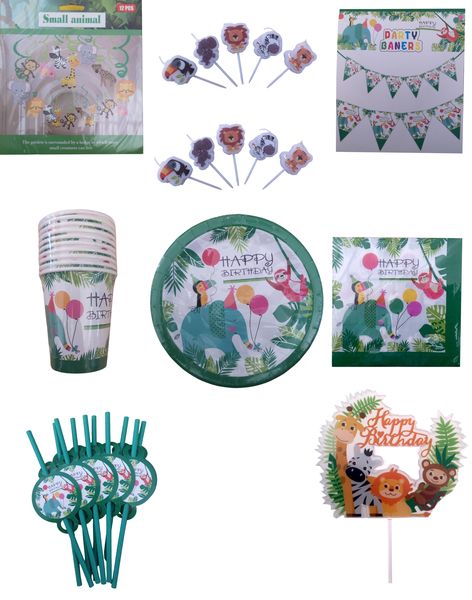 Jungle Animals Party Box/Decorations - 8 Piece for 10 Invites