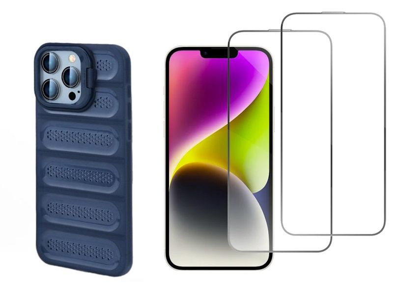 Blue Soft Shell Phone Case &amp; 2 Screen Protector Combo compatible with iPhone Series 15