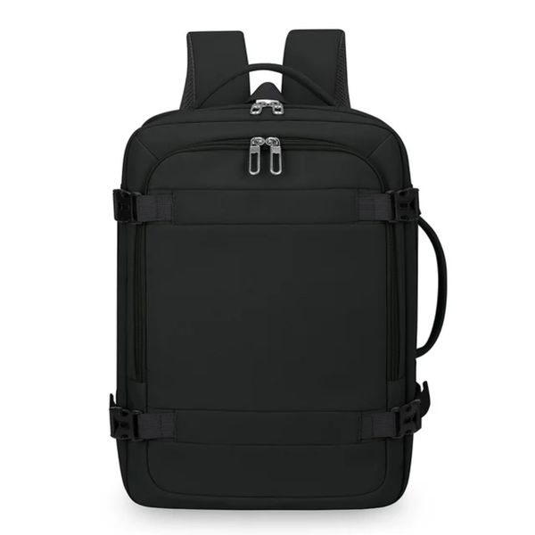 Multi-Compartment Travel Backpack with USB Charging Port - Black