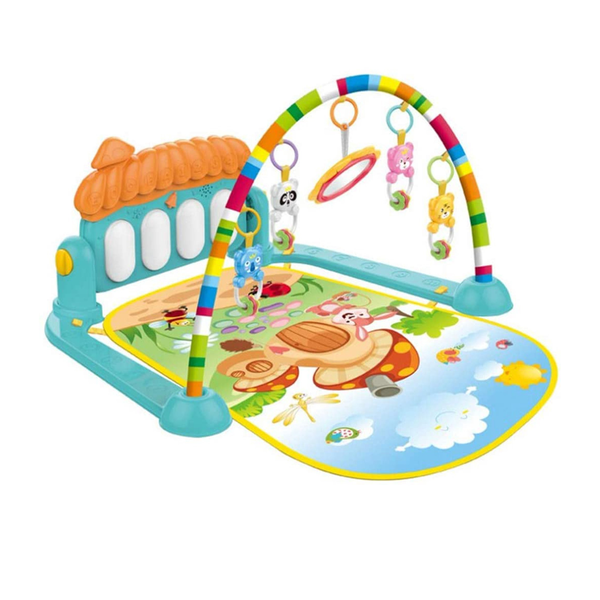 Baby Fitness Rack Musical Piano Play Mat Gym With Rattle Toys - Blue
