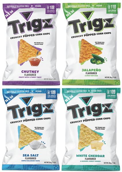 Corn Chips | Chutney, Jalapeno, Sea Salt, White Cheddar | 40 Pack | Trigz